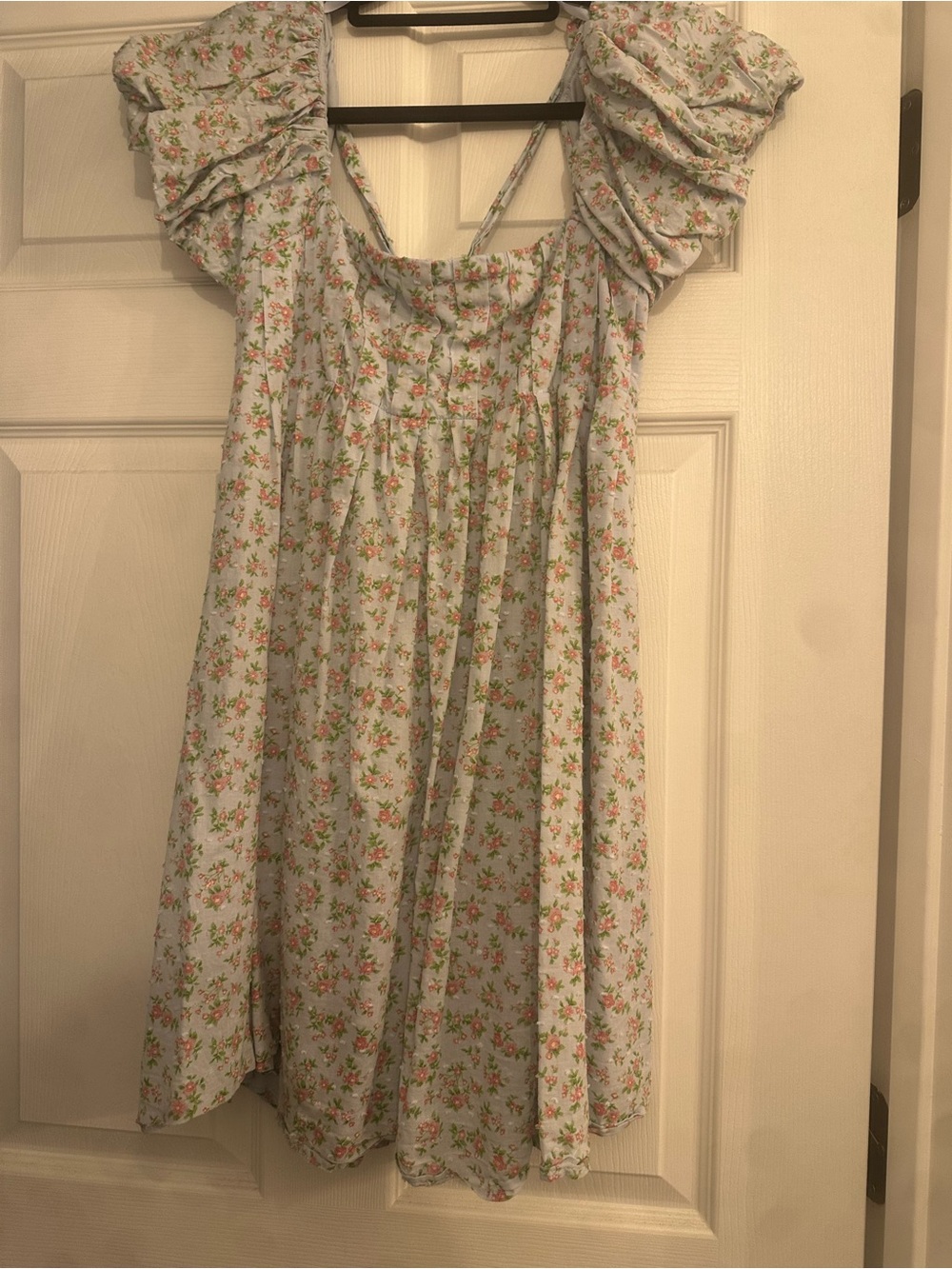 BeBop Light Blue Floral Puff-Sleeve Casual Dress